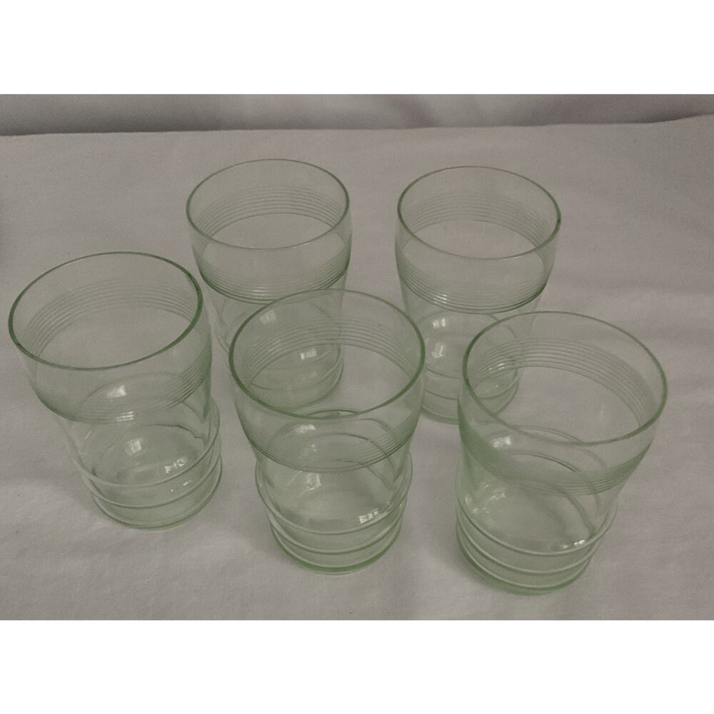 5 Piece Antique Uranium Juice Glass Set 3 3/4” Tall - Picture 2 of 3